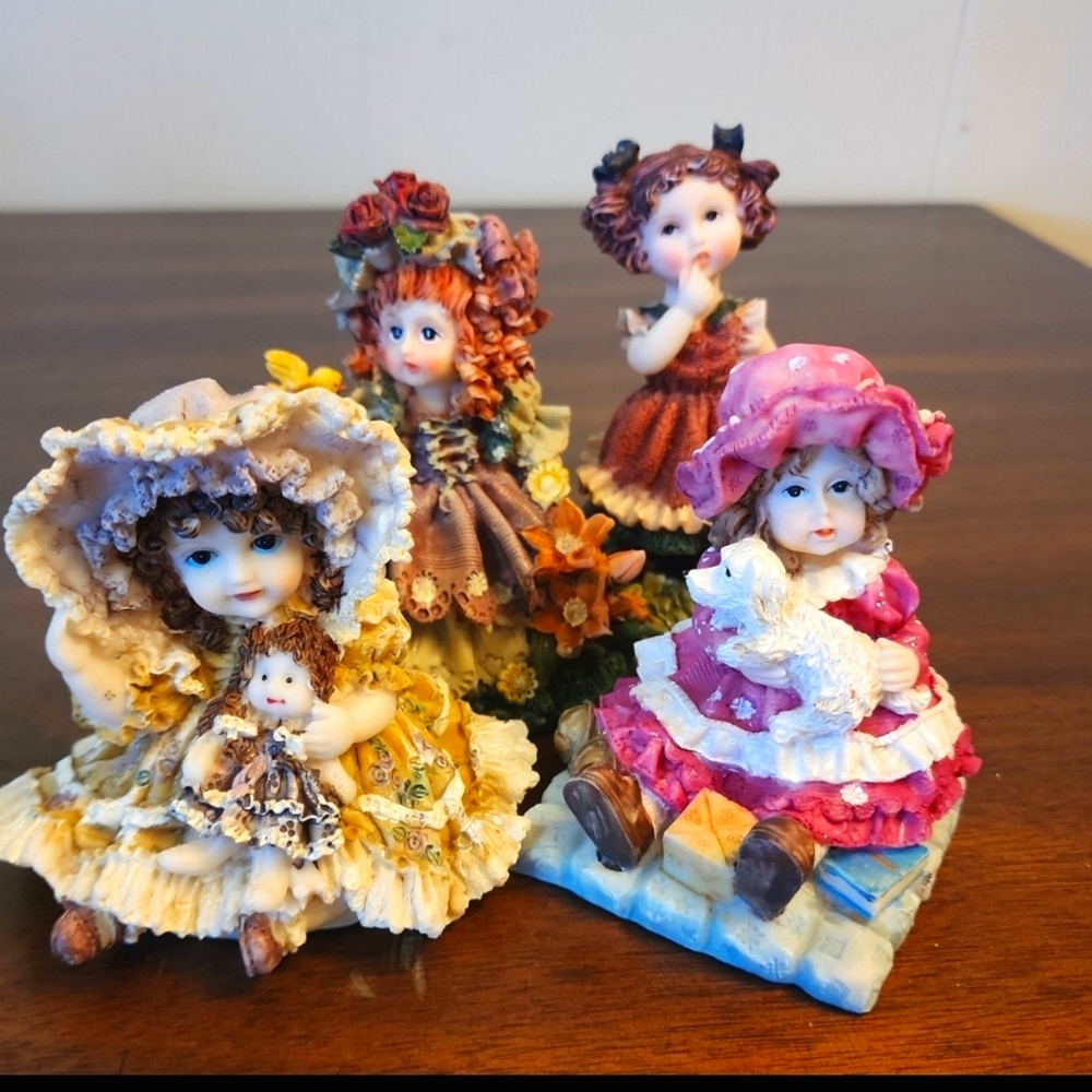 Set of Hand Painted Vintage Victorian Style Small Child Figurines.  4" Tall